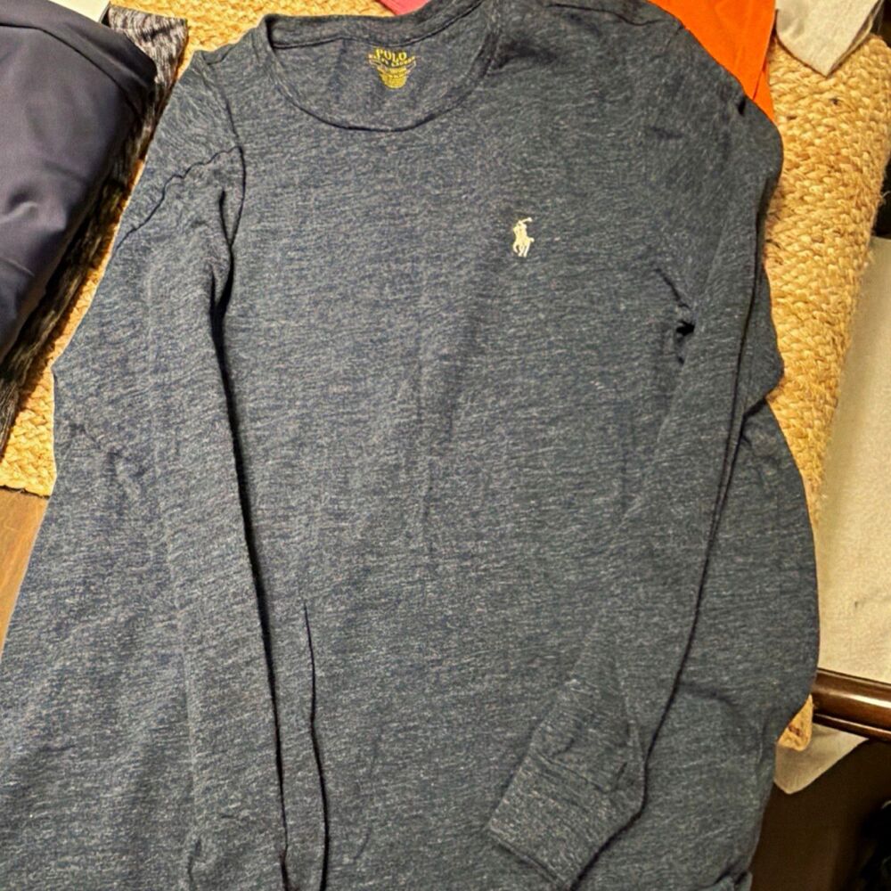 Polo Ralph Lauren Men’s Slim Fit Long Sleeve Crew Neck Cotton Tee Blue L Logo